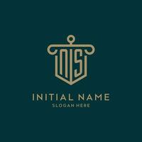 ns monogramme initiale logo conception avec bouclier et pilier forme style vecteur