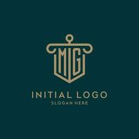 mg monogramme initiale logo conception avec bouclier et pilier forme style vecteur