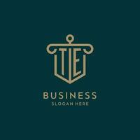 te monogramme initiale logo conception avec bouclier et pilier forme style vecteur