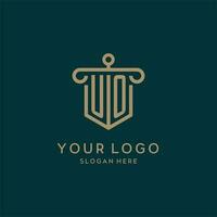 uo monogramme initiale logo conception avec bouclier et pilier forme style vecteur