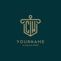 cw monogramme initiale logo conception avec bouclier et pilier forme style vecteur