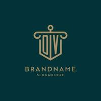 ov monogramme initiale logo conception avec bouclier et pilier forme style vecteur