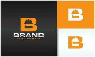 lettre b logo avec construction casque silhouette vecteur