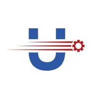 initiale lettre u équipement roue dentée logo. automobile industriel icône, équipement logo, voiture réparation symbole vecteur