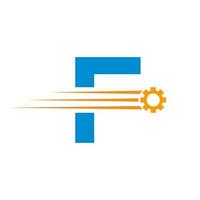 initiale lettre F équipement roue dentée logo. automobile industriel icône, équipement logo, voiture réparation symbole vecteur