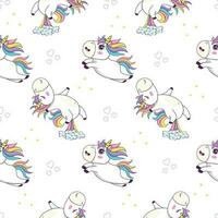 sans couture modèle avec mignonne kawaii Licorne avec arc en ciel crinière et klaxon dans anime style sauter et péter vecteur