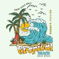 tropical plage été texte avec une vagues illustration, pour T-shirt impressions, affiches. été plage vecteur illustration. bien ambiance seulement été sentiment. génial vagues vecteur conception.