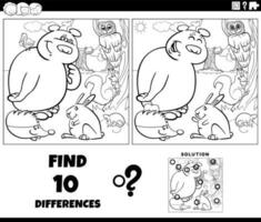 jeu de différences avec des animaux de dessin animé à colorier vecteur