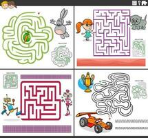 Labyrinthe Jeux ensemble avec marrant dessin animé personnages vecteur