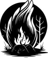feu de camp, noir et blanc vecteur illustration