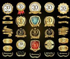 collection de anniversaire or laurier couronne badges et Étiquettes vecteur illustration