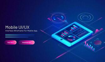 mobile ui ux concept basé sensible la toile bannière conception avec une analyse mobile app écran sur bleu numérique Contexte. vecteur