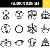ensemble de religion Icônes ou symbole dans accident vasculaire cérébral style. vecteur