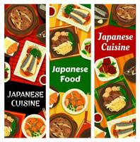 Japonais cuisine bannières, Japon asiatique nourriture vaisselle vecteur