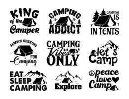 camping t chemise conception empaqueter, vecteur camping t chemise conception, camping chemise, camping, randonnée, Extérieur, typographie t chemise conception collection