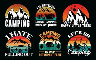 camping t chemise conception empaqueter, vecteur camping t chemise conception, camping chemise, camping, randonnée, Extérieur, typographie t chemise conception collection