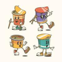 ensemble de traditionnel dessin animé tasse nouille mascotte illustration avec varié pose et expressions vecteur