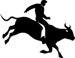 cow-boy homme équitation une taureau à une rodeo taureau équitation noir et blanc silhouette vecteur