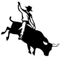 cow-boy homme équitation une taureau à une rodeo taureau équitation noir et blanc silhouette vecteur