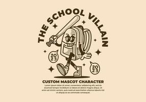 mascotte personnage conception de une école sac vecteur