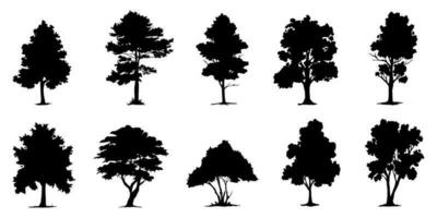 arbre de branche noire ou silhouettes d'arbres nus. illustrations isolées dessinées à la main. vecteur