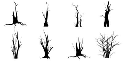 arbre de branche noire ou ensemble de silhouettes d'arbres nus. illustrations isolées dessinées à la main. vecteur