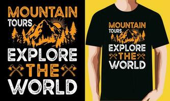 Montagne visites guidées explorer le monde T-shirt conception. vecteur