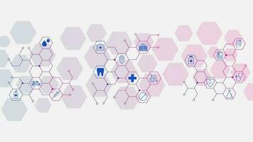 santé se soucier et médical innovation avec hôpital icône et hexagonal formes Contexte conception. vecteur illustration.