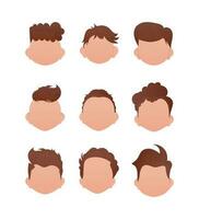 gros ensemble de visages de peu garçons avec différent coiffures. isolé. vecteur