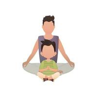 papa avec une peu fils asseoir méditer dans le lotus position. isolé. dessin animé style. vecteur