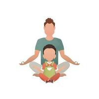 une fort homme et une petit garçon sont séance Faire méditation. isolé. dessin animé style. vecteur