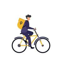 livraison service. courrier sur le vélo. isolé sur blanc Contexte. plat vecteur illustration.