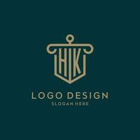 hk monogramme initiale logo conception avec bouclier et pilier forme style vecteur