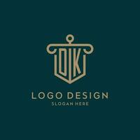 dk monogramme initiale logo conception avec bouclier et pilier forme style vecteur