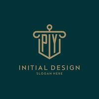 py monogramme initiale logo conception avec bouclier et pilier forme style vecteur