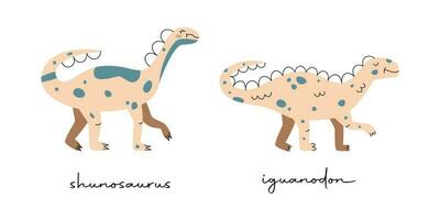 plat main tiré vecteur des illustrations de dinosaures shunosaure et iguanodon