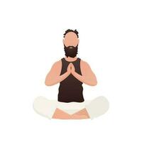 une Jeune gars est assis dans le lotus position. isolé. dessin animé style. vecteur