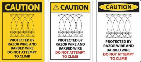 mise en garde protégé par le rasoir câble et barbelé fil, faire ne pas montée signe vecteur
