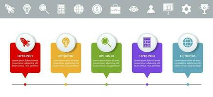 infographie conception modèle et Icônes avec 5 les options ou 5 pas vecteur