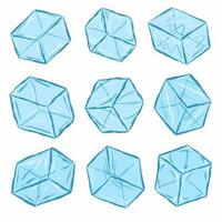 la glace cubes ensemble vecteur illustration. dessin animé isolé transparent congelé l'eau de gel, bleu cristal pièces de carré forme fondre avec clair gouttes, empiler de glacé cubes pour des cocktails et les boissons