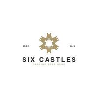 luxe six châteaux iconique logo conception vecteur idées. silhouette six palais logo affaires vecteur conception modèle. moderne Royal fleur logo conception vecteur