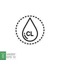 laissez tomber l'eau avec chlore icône. Facile contour style. chlorure, désinfection, antiseptique, liquide concept. mince ligne symbole. vecteur symbole illustration isolé sur blanc Contexte. eps dix.