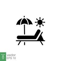 transat icône. Facile solide style. station balnéaire, plage, chaise, parapluie, pont, fainéant, été concept. noir silhouette, glyphe symbole. vecteur symbole illustration isolé sur blanc Contexte. eps dix.