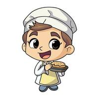 content chef homme en portant nourriture illustration dans griffonnage style vecteur