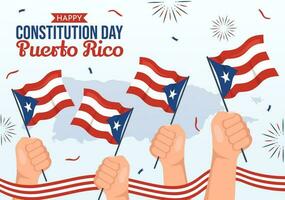content puerto rico Constitution journée vecteur illustration avec agitant drapeau dans plat dessin animé main tiré pour atterrissage page Contexte modèles