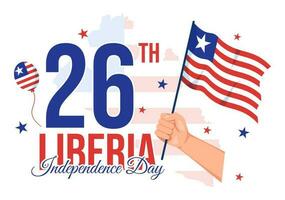content Libéria indépendance journée vecteur illustration avec agitant drapeau dans nationale vacances sur juillet 26 plat dessin animé main tiré atterrissage page modèles