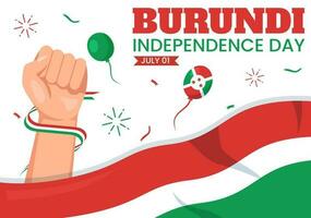 burundi indépendance journée sur 1 juillet vecteur illustration avec drapeau ruban dans nationale vacances plat dessin animé main tiré atterrissage page modèles