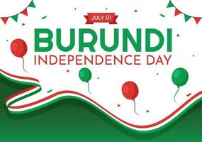 burundi indépendance journée sur 1 juillet vecteur illustration avec drapeau ruban dans nationale vacances plat dessin animé main tiré atterrissage page modèles