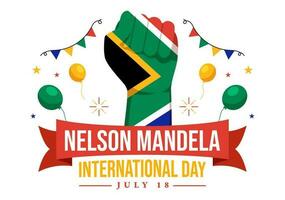 content Nelson Mandela international journée vecteur illustration sur 18 juillet avec Sud Afrique drapeau dans plat dessin animé main tiré atterrissage page modèles