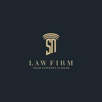 sn initiale monogramme cabinet d'avocats logo avec pilier conception vecteur